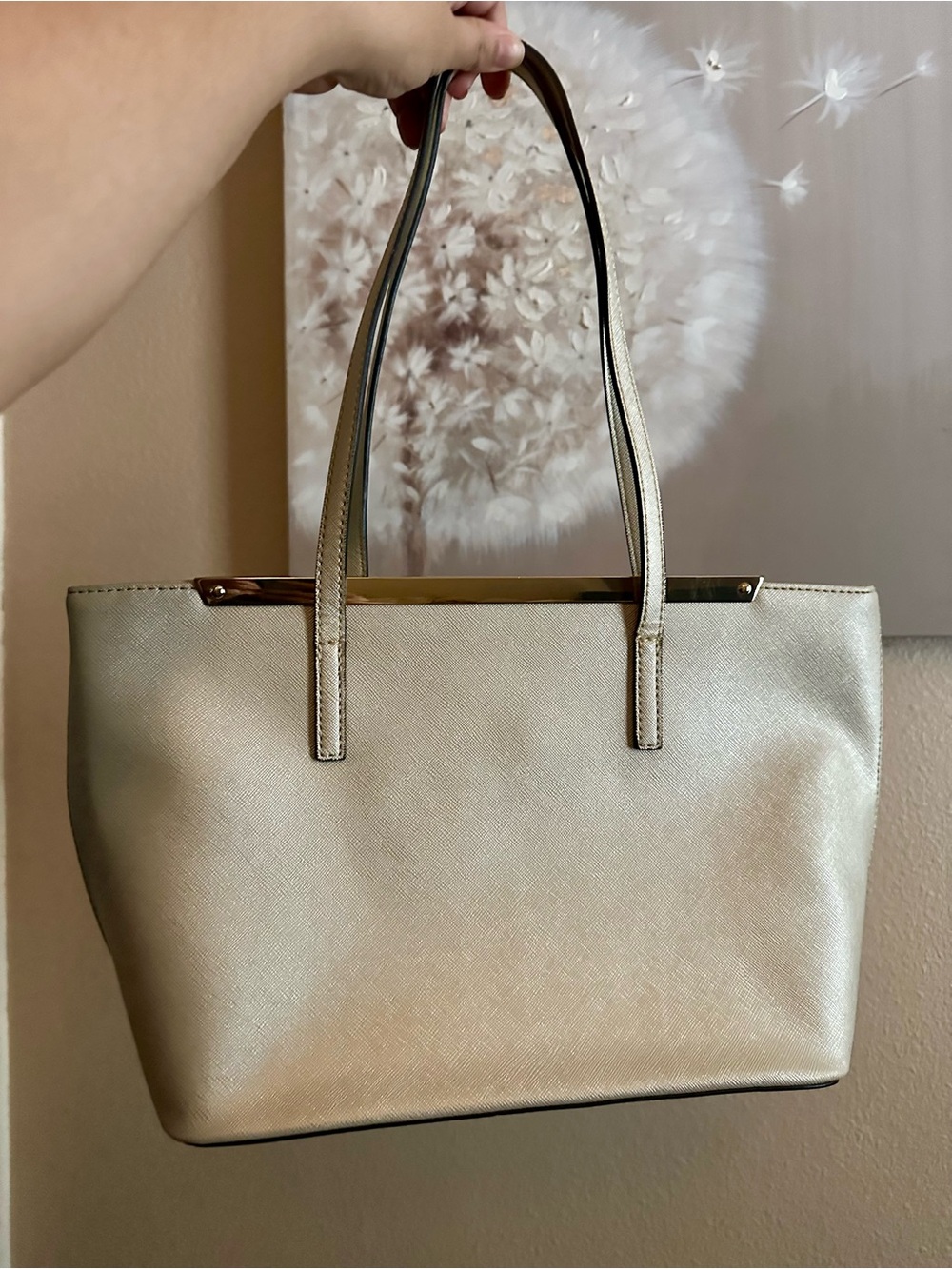 Aldo Metallic Cream Tote with Double Top Handles
